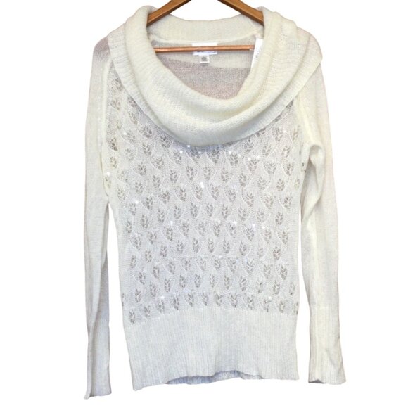 Ann Taylor Loft Beaded Cowl Neck Sweater L Nylon/Mohair/Wool Blend - Picture 1 of 9